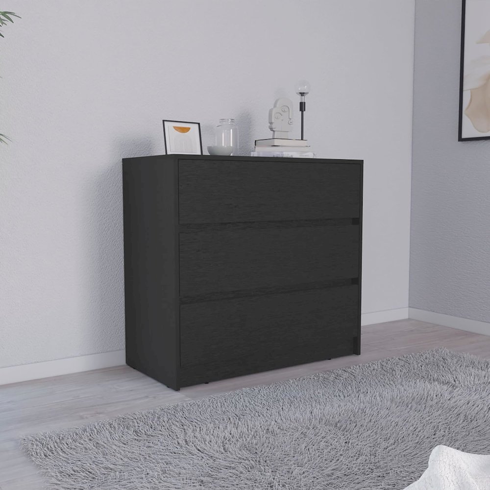 Austin Three Drawer Dresser Black MDF. Picture 4