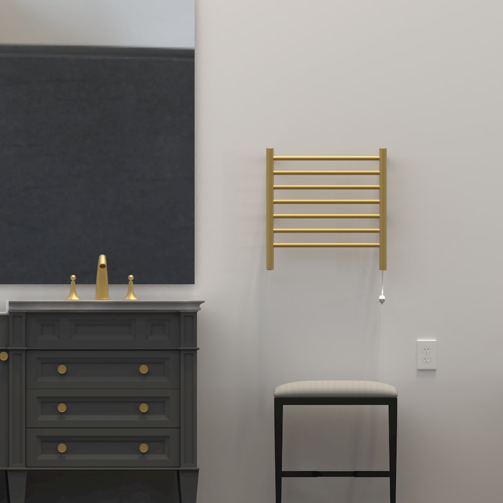 Radiant Small Hardwired + Plug-in Combo 7 Bar Towel Warmer in Satin Brass. Picture 18