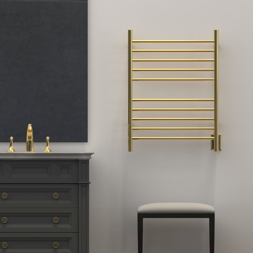 Radiant Hardwired + Plug-in Combo Straight 10 Bar Towel Warmer in Polished Gold. Picture 14