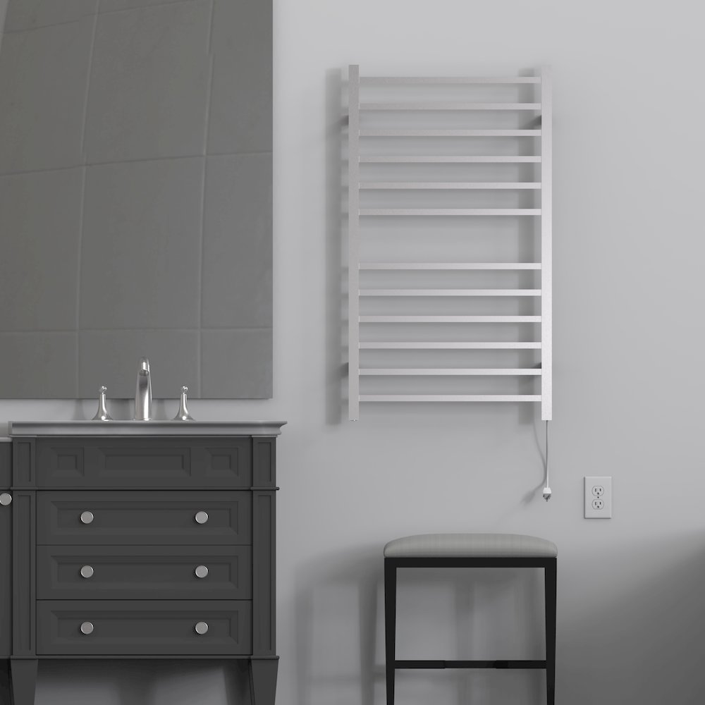 Radiant Large Square Hardwired + Plug-in Combo 12 Bar Towel Warmer in Brushed. Picture 7