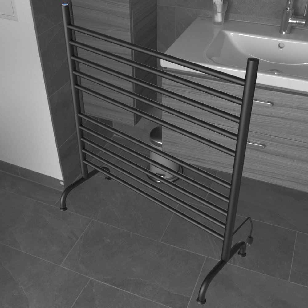 Solo 33" Freestanding 10 Bar Towel Warmer in Matte Black. Picture 1