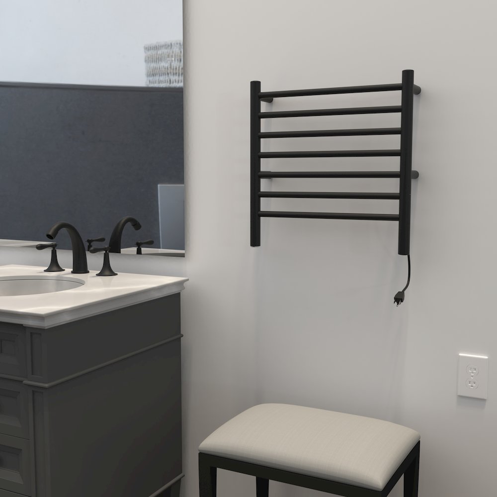Radiant Small Hardwired + Plug-in Combo 7 Bar Towel Warmer in Matte Black. Picture 12