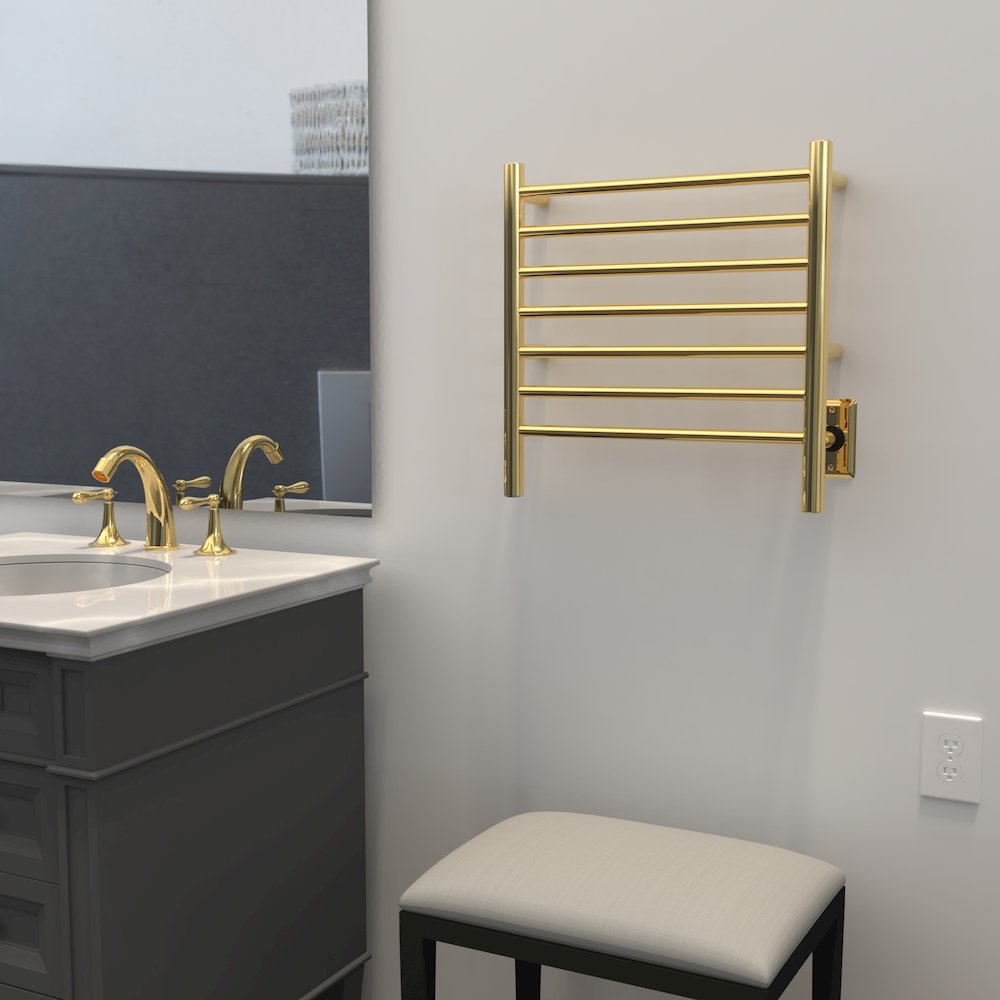 Radiant Small Hardwired + Plug-in Combo 7 Bar Towel Warmer in Polished Gold. Picture 15