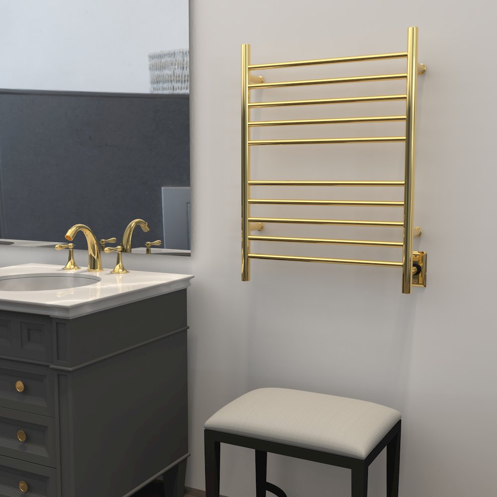 Radiant Hardwired + Plug-in Combo Straight 10 Bar Towel Warmer in Polished Gold. Picture 13