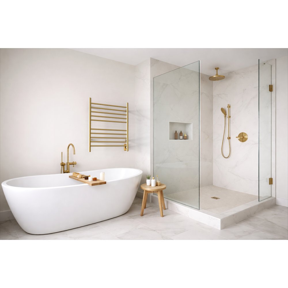Radiant Hardwired + Plug-in Combo Straight 10 Bar Towel Warmer in Brushed Bronze. Picture 6