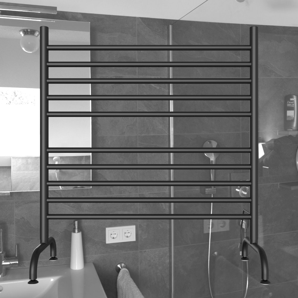 Solo 33" Freestanding 10 Bar Towel Warmer in Matte Black. Picture 2