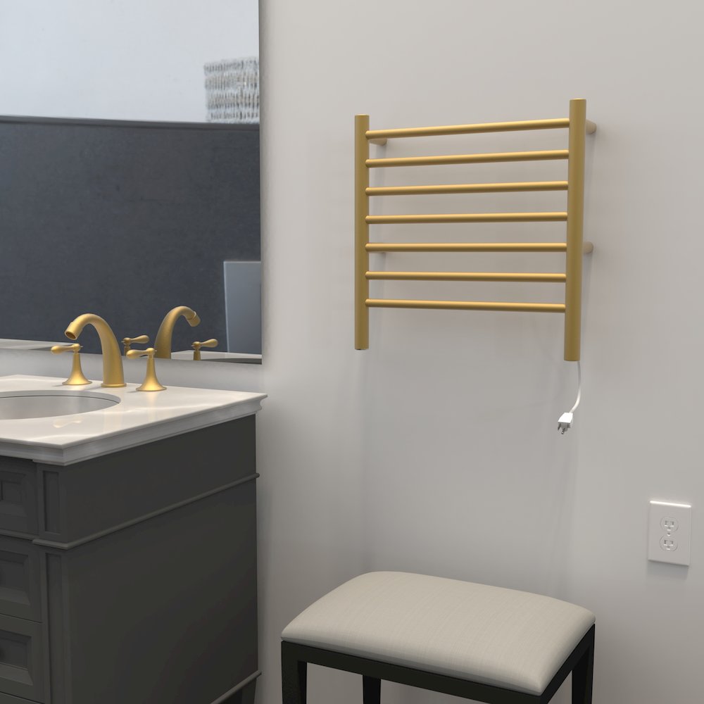 Radiant Small Hardwired + Plug-in Combo 7 Bar Towel Warmer in Satin Brass. Picture 16