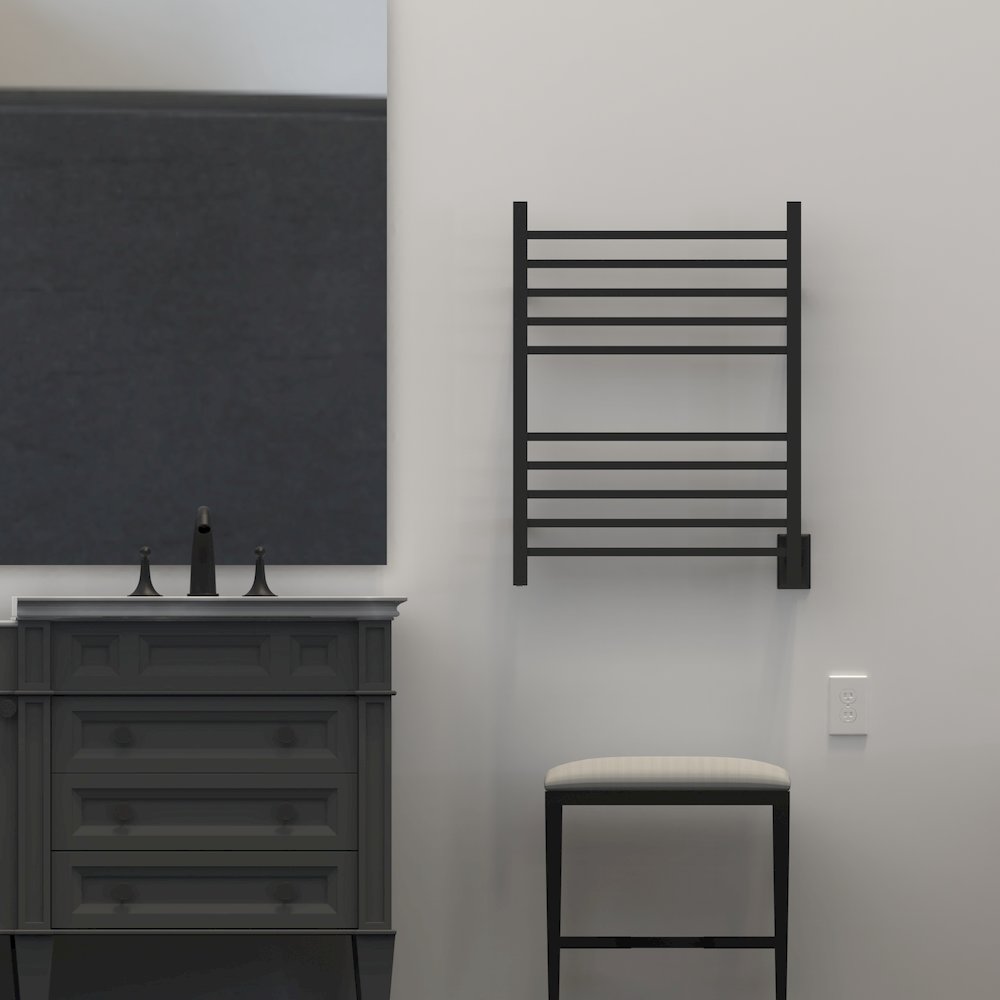 Radiant Square Hardwired + Plug-in Combo 10 Bar Towel Warmer in Matte Black. Picture 11