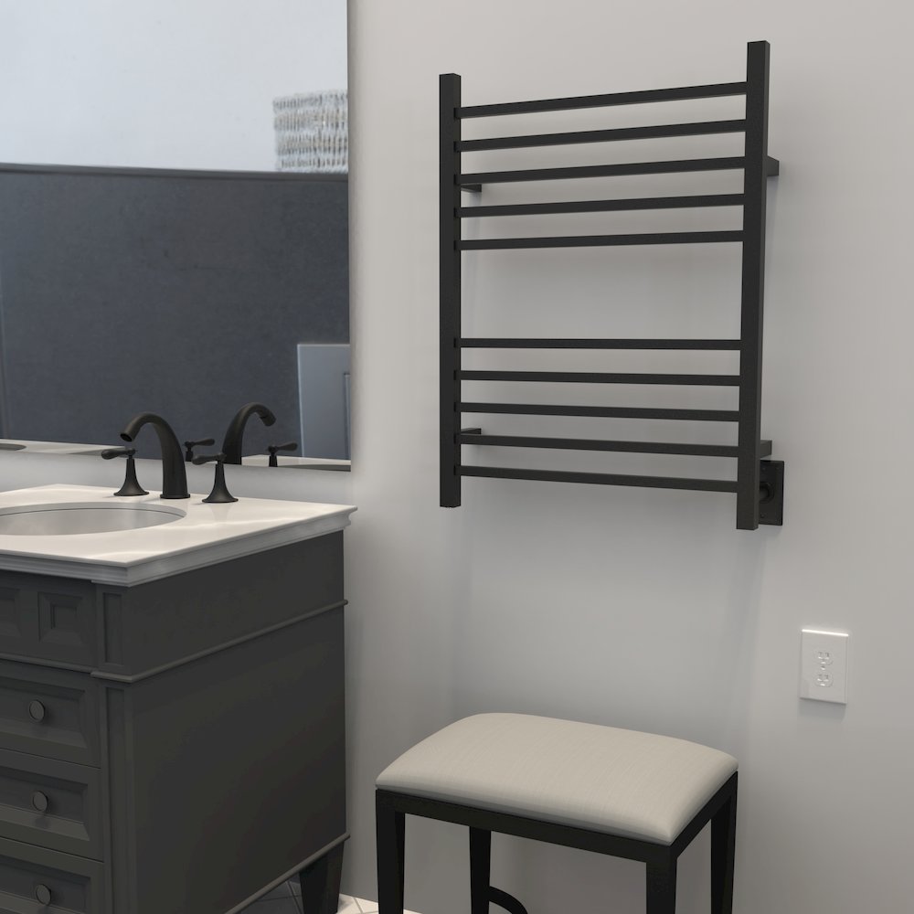 Radiant Square Hardwired + Plug-in Combo 10 Bar Towel Warmer in Matte Black. Picture 9