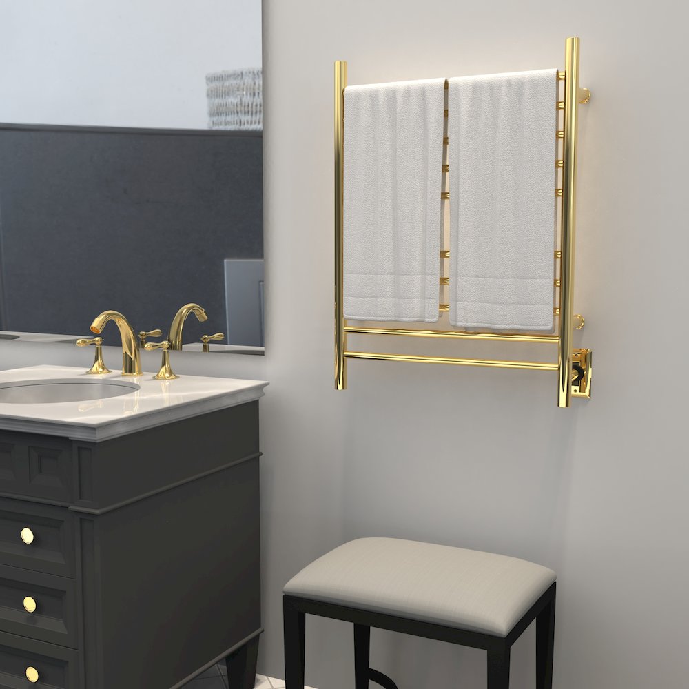 Radiant Hardwired + Plug-in Combo Straight 10 Bar Towel Warmer in Polished Gold. Picture 15