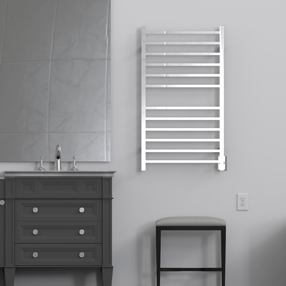 Radiant Large Square Hardwired + Plug-in Combo 12 Bar Towel Warmer in Polished. Picture 10