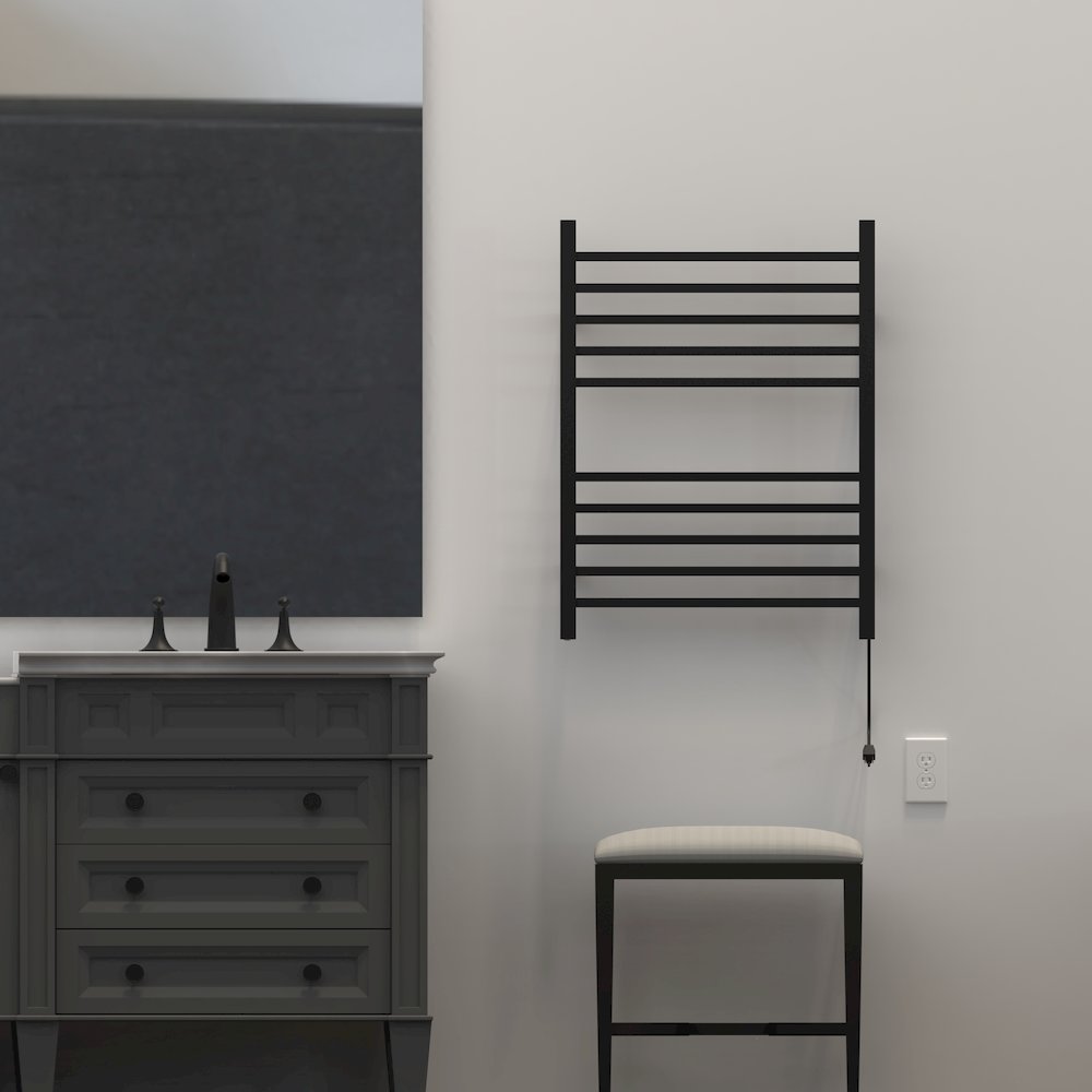 Radiant Square Hardwired + Plug-in Combo 10 Bar Towel Warmer in Matte Black. Picture 6