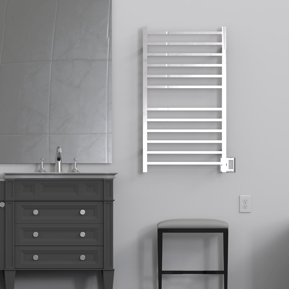 Radiant Large Square Hardwired + Plug-in Combo 12 Bar Towel Warmer in Polished. Picture 14