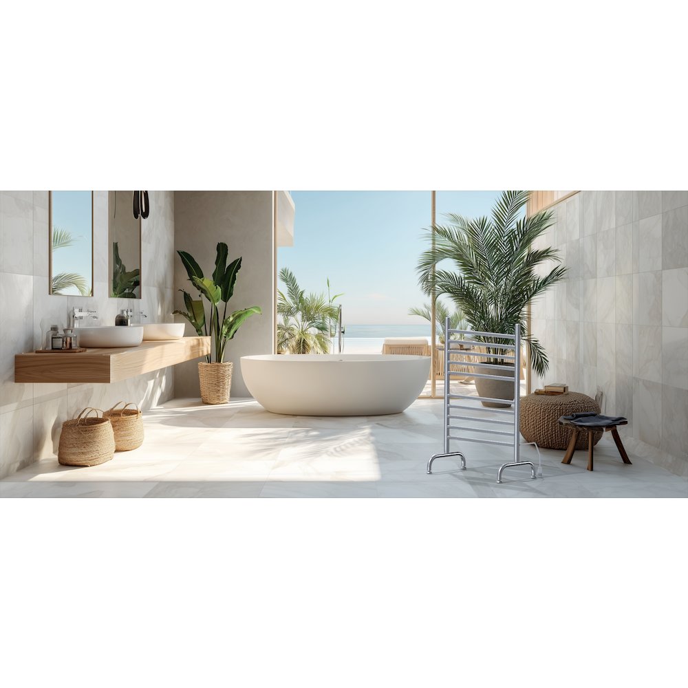 Solo 24" Freestanding 10 Bar Towel Warmer in Brushed. Picture 3