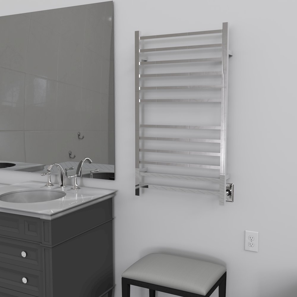 Radiant Large Square Hardwired + Plug-in Combo 12 Bar Towel Warmer in Polished. Picture 9