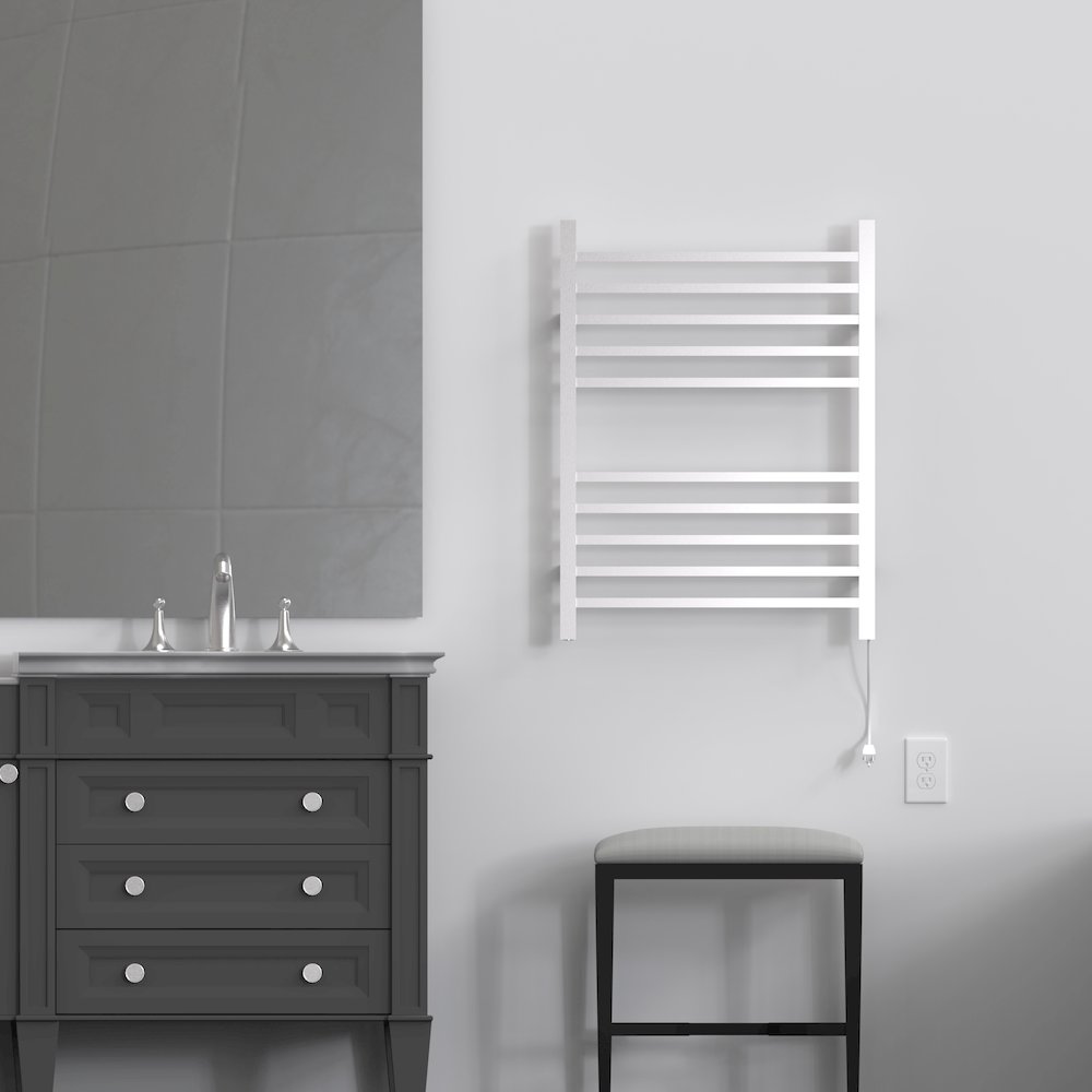 Radiant Square Hardwired + Plug-in Combo 10 Bar Towel Warmer in Brushed. Picture 7