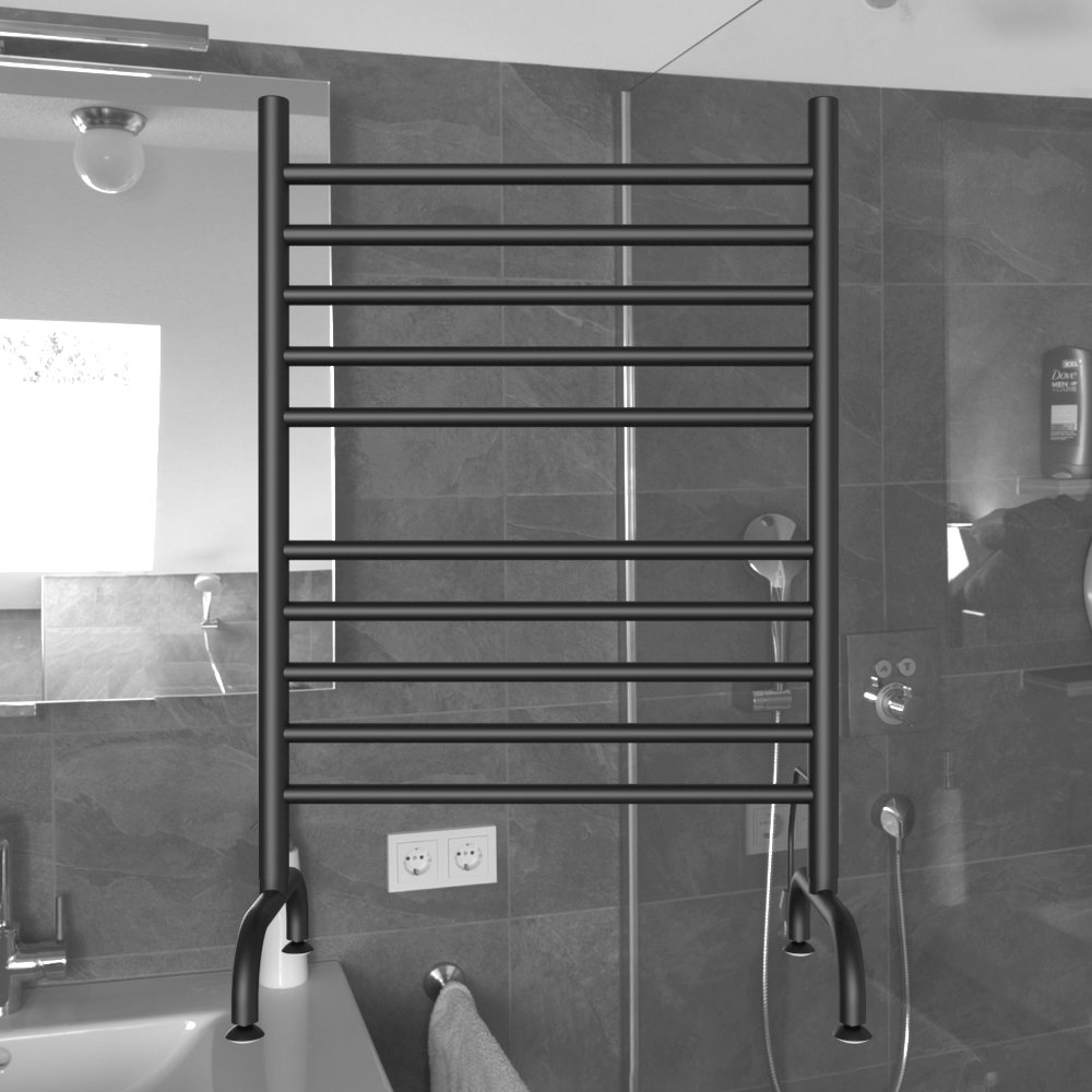 Solo 24" Freestanding 10 Bar Towel Warmer in Matte Black. Picture 2