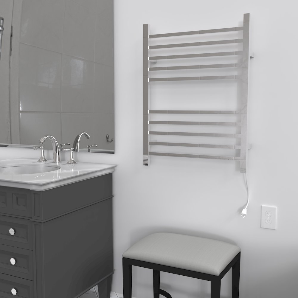 Radiant Square Hardwired + Plug-in Combo 10 Bar Towel Warmer in Polished. Picture 8