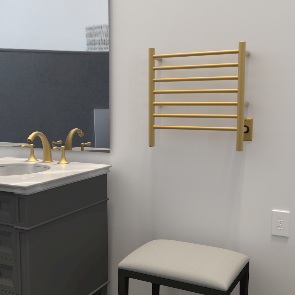 Radiant Small Hardwired + Plug-in Combo 7 Bar Towel Warmer in Satin Brass. Picture 19