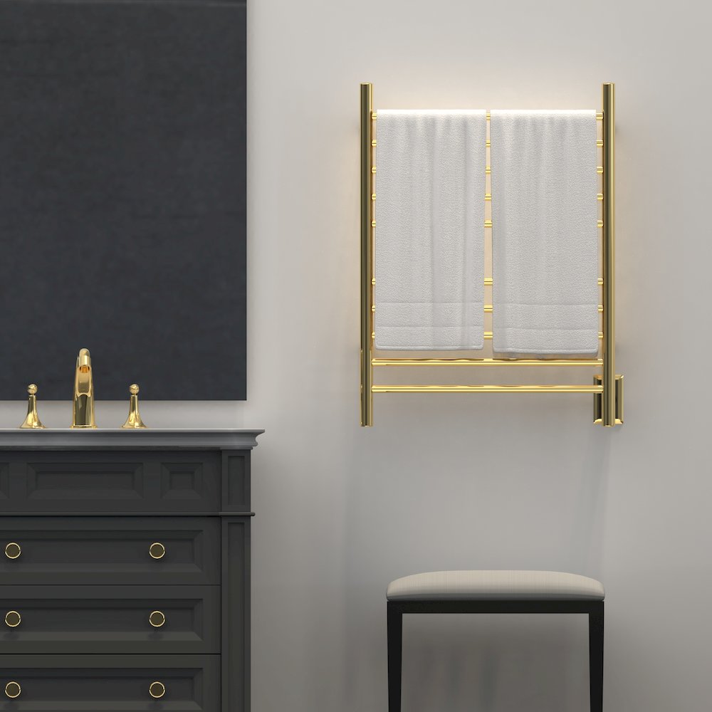 Radiant Hardwired + Plug-in Combo Straight 10 Bar Towel Warmer in Polished Gold. Picture 17