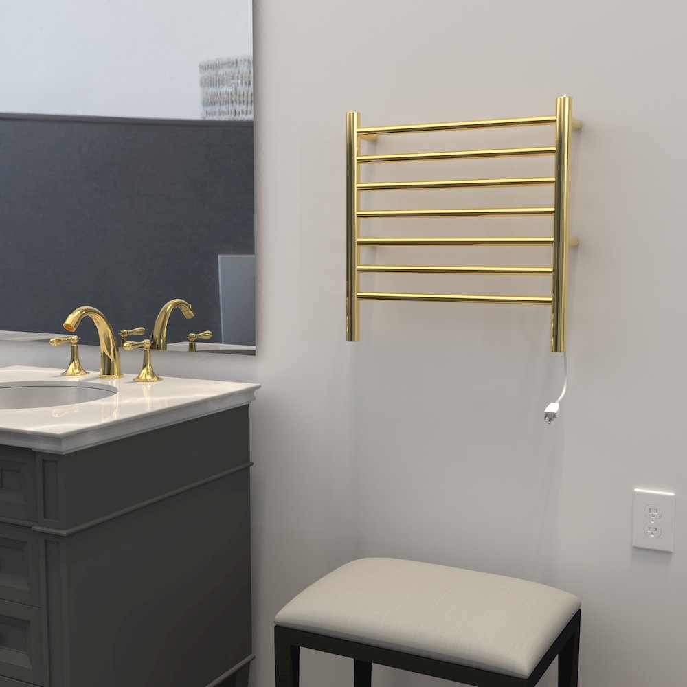 Radiant Small Hardwired + Plug-in Combo 7 Bar Towel Warmer in Polished Gold. Picture 12