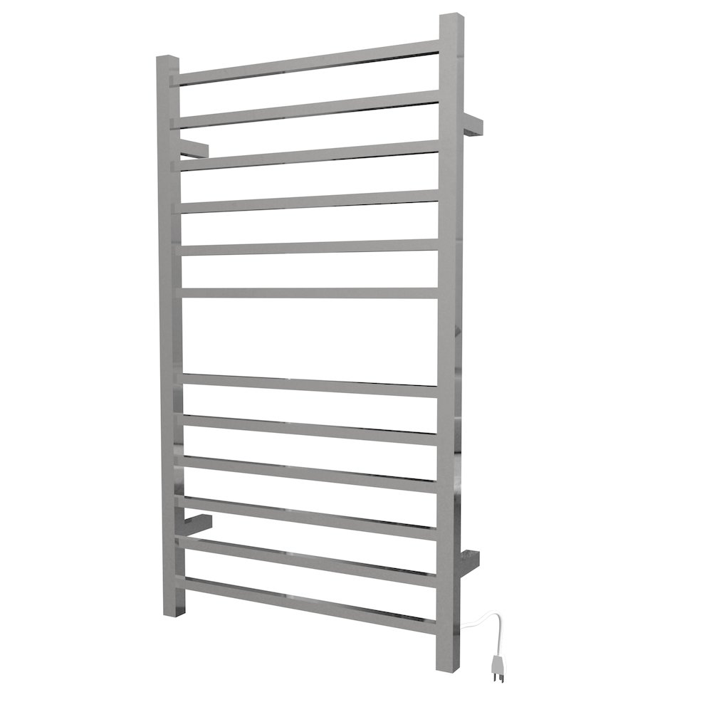 Radiant Large Square Hardwired + Plug-in Combo 12 Bar Towel Warmer in Polished. Picture 1