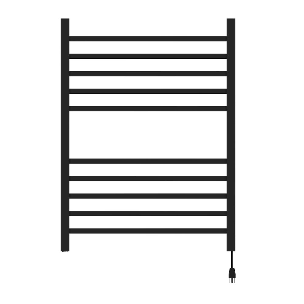 Radiant Square Hardwired + Plug-in Combo 10 Bar Towel Warmer in Matte Black. Picture 1