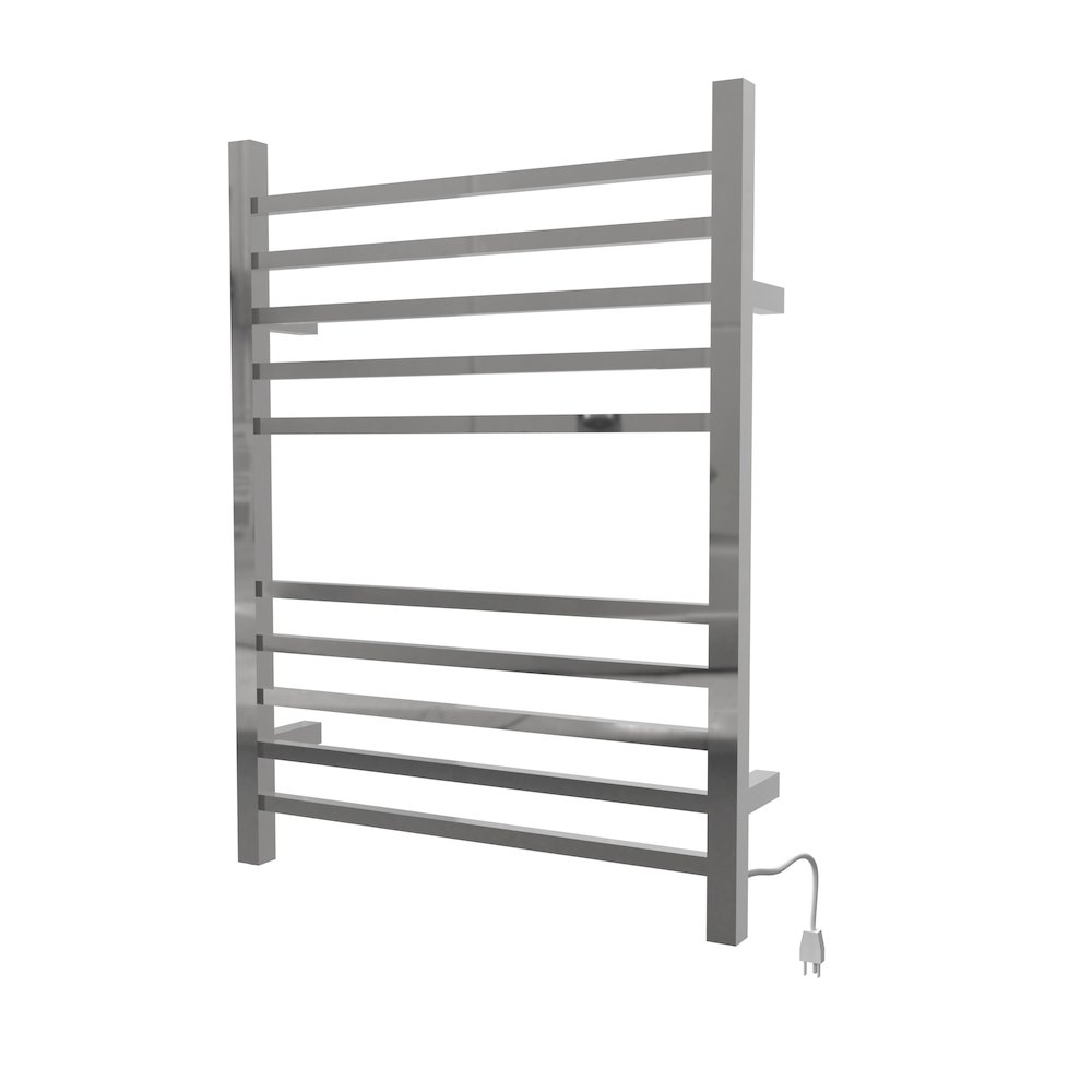 Radiant Square Hardwired + Plug-in Combo 10 Bar Towel Warmer in Polished. Picture 2