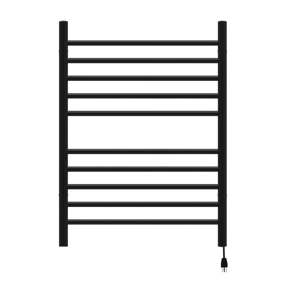 Radiant Hardwired + Plug-in Combo Straight 10 Bar Towel Warmer in Matte Black. Picture 1