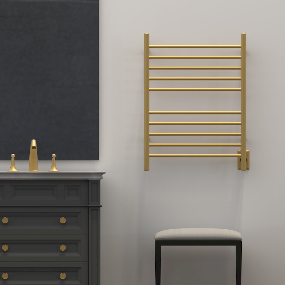 Radiant Hardwired + Plug-in Combo Straight 10 Bar Towel Warmer in Satin Brass. Picture 12