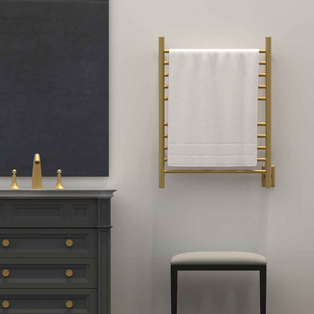 Radiant Hardwired + Plug-in Combo Straight 10 Bar Towel Warmer in Satin Brass. Picture 16