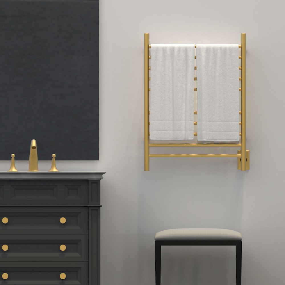 Radiant Hardwired + Plug-in Combo Straight 10 Bar Towel Warmer in Satin Brass. Picture 15