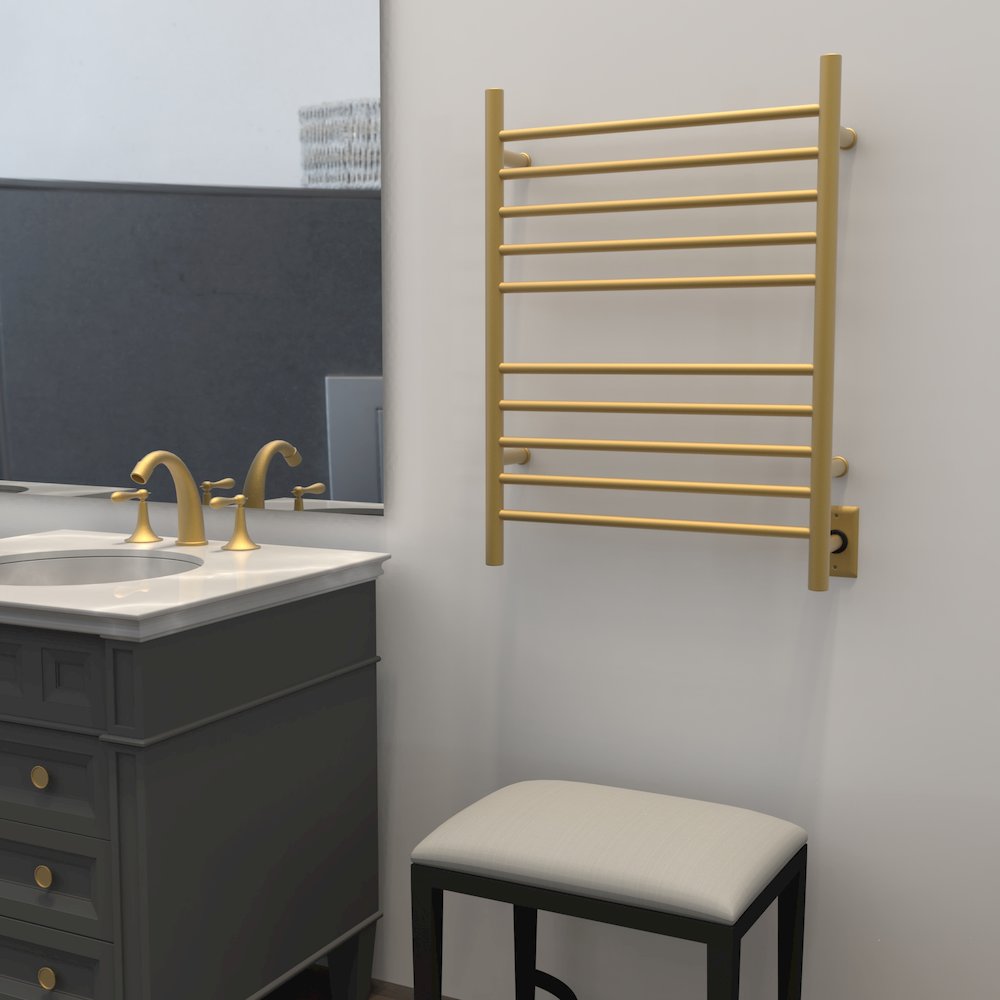 Radiant Hardwired + Plug-in Combo Straight 10 Bar Towel Warmer in Satin Brass. Picture 11
