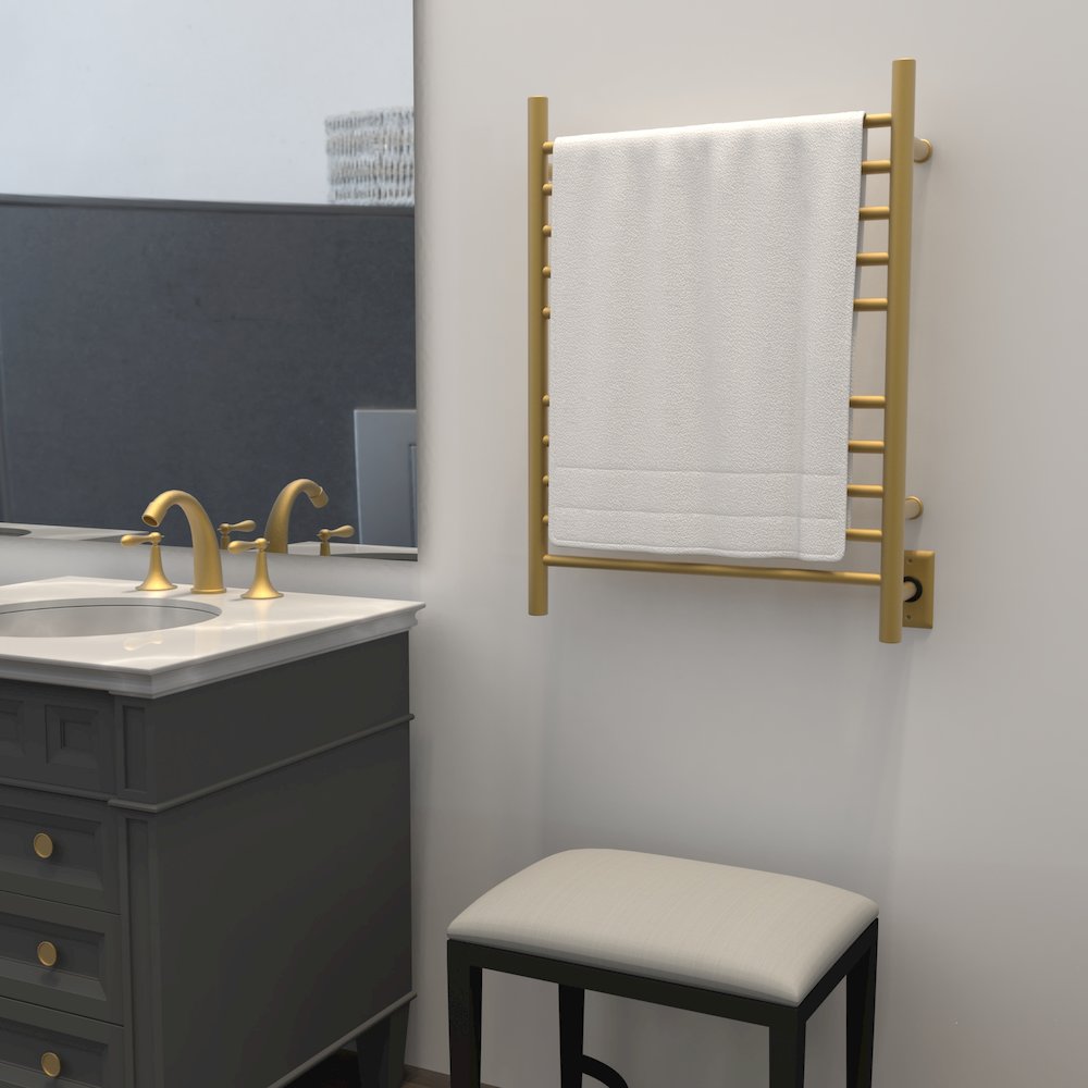 Radiant Hardwired + Plug-in Combo Straight 10 Bar Towel Warmer in Satin Brass. Picture 13