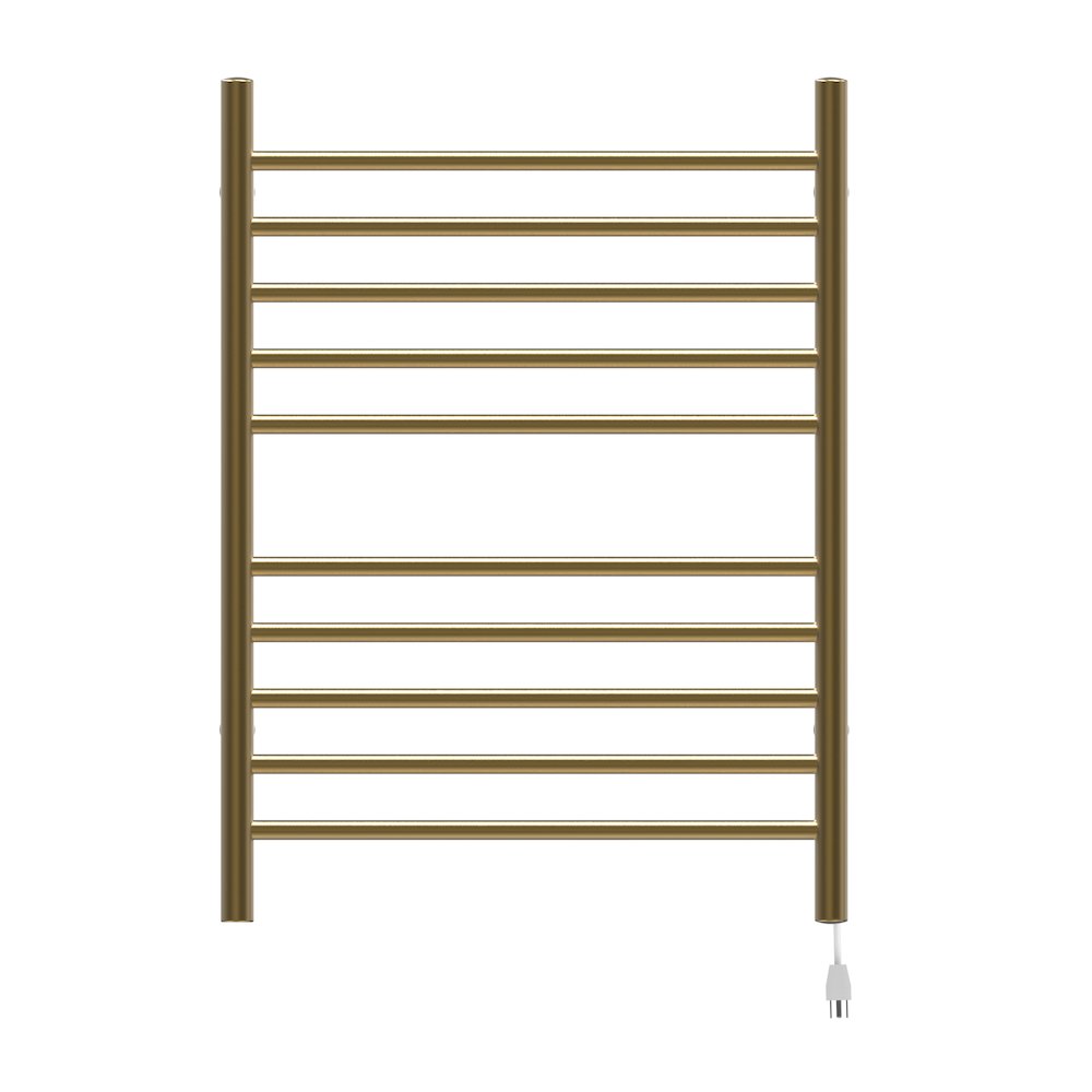 Radiant Hardwired + Plug-in Combo Straight 10 Bar Towel Warmer in Satin Brass. Picture 2