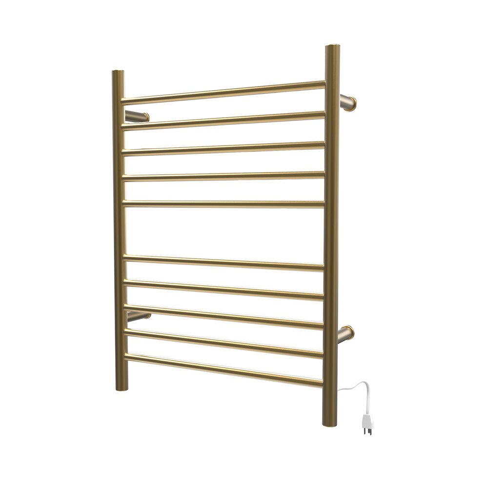 Radiant Hardwired + Plug-in Combo Straight 10 Bar Towel Warmer in Satin Brass. Picture 1