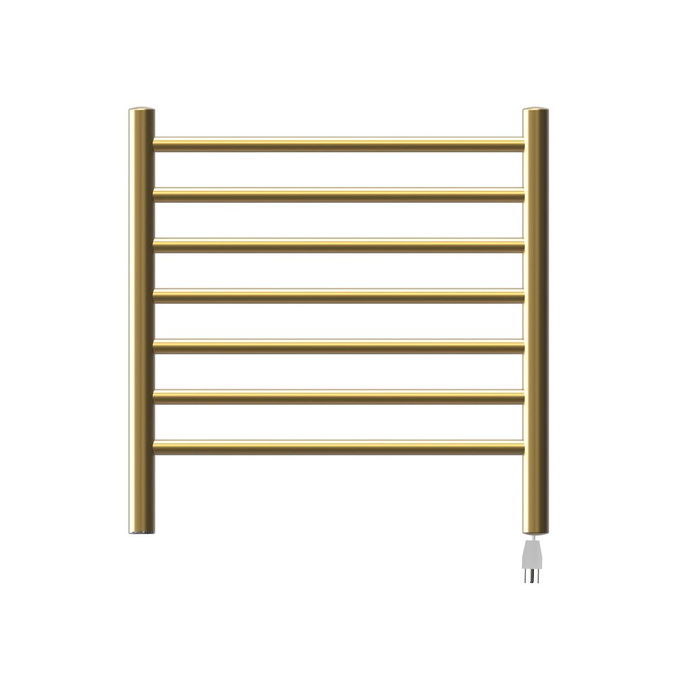 Radiant Small Hardwired + Plug-in Combo 7 Bar Towel Warmer in Satin Brass. Picture 2