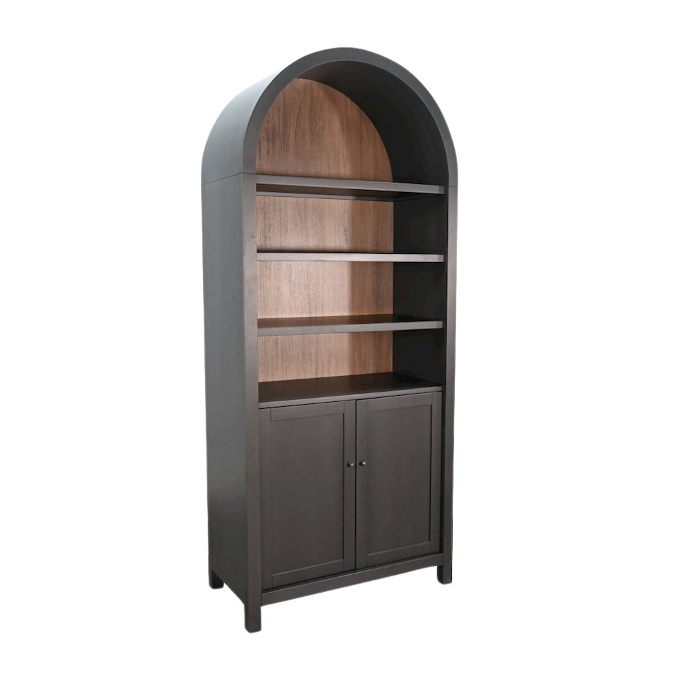 Black Solid Wood Arched Cabinet with Doors, Hutch Cabinet with Storage. Picture 1