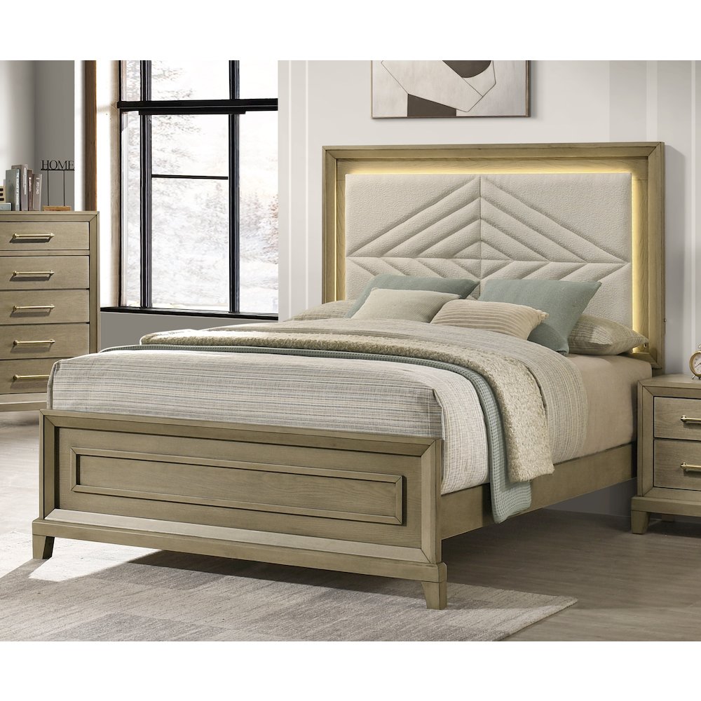 Dove Gray King Bed with LED Lighting. Picture 1