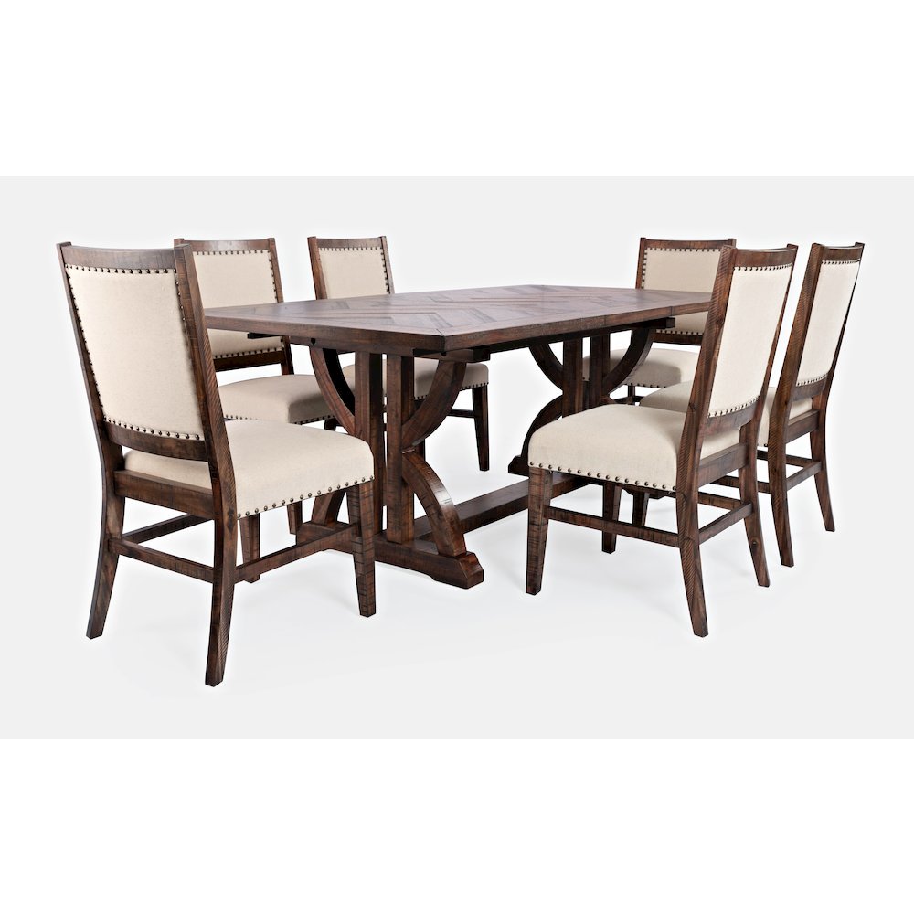 Acacia Veneer Farmhouse Dining Table 7-Piece with Upholstered Chairs, Oak. Picture 1