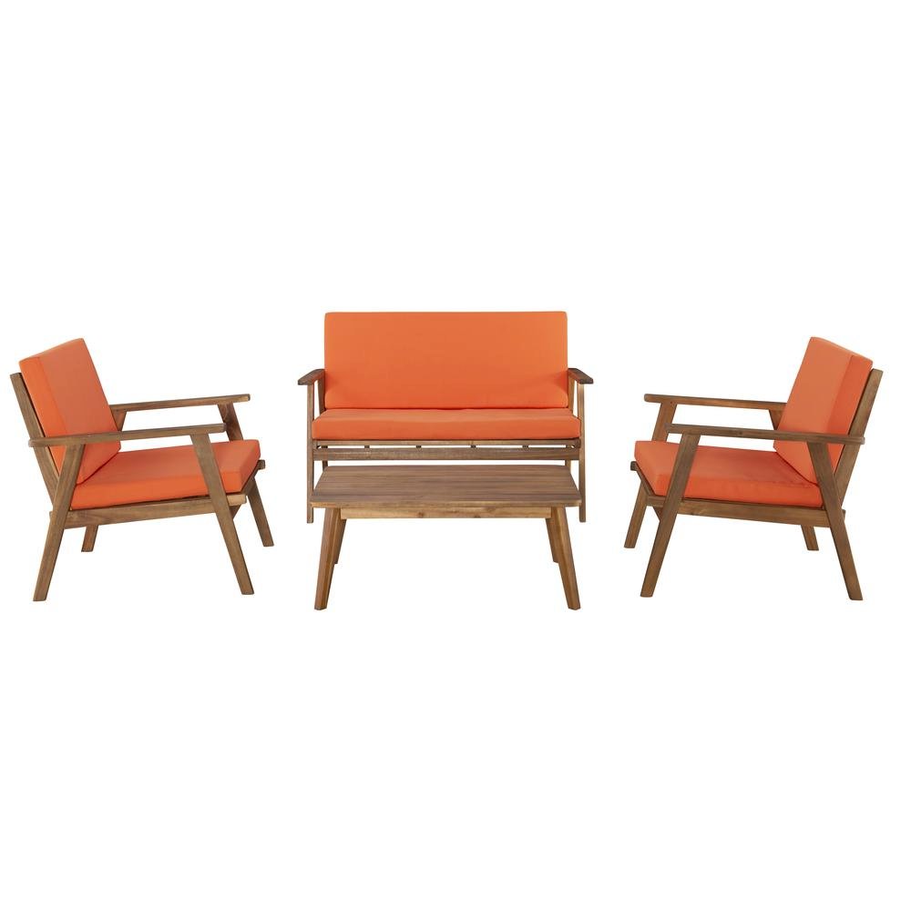 Acacia Fabric Outdoor Chat Set with Foam Cushions and Ambient Brown Finish. Picture 1