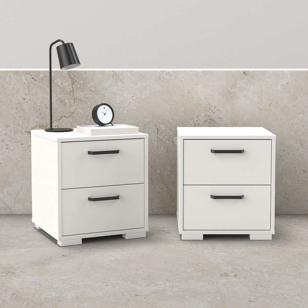 Sofia 2 Drawer Nightstand - Set of 2, White. Picture 2