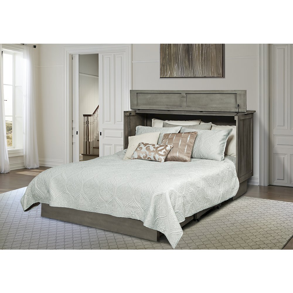 Queen Cabinet Bed Modern Gray Finish with Free Standing Design and Useable Top. Picture 4