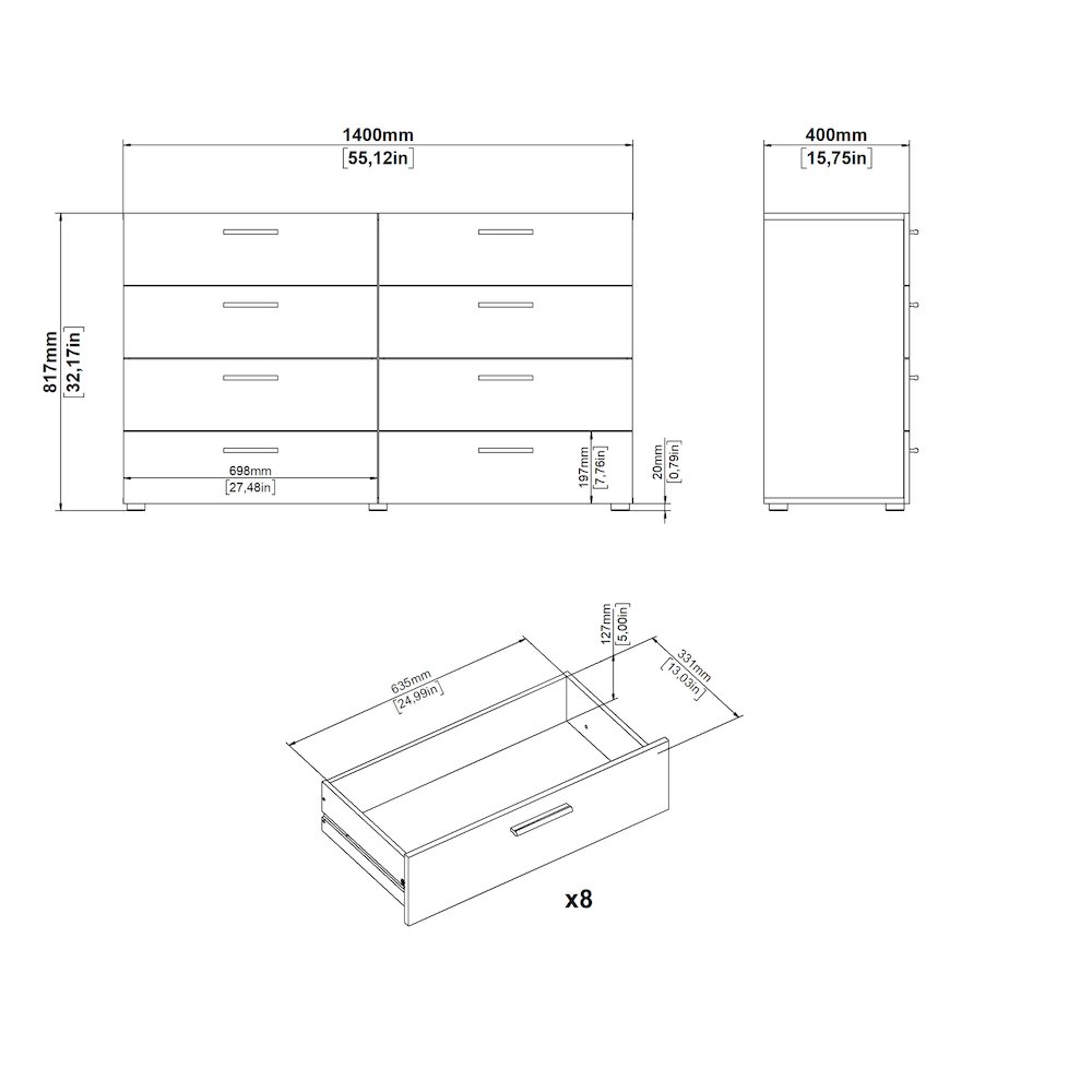 Austin 8 Drawer Double Dresser, White. Picture 6