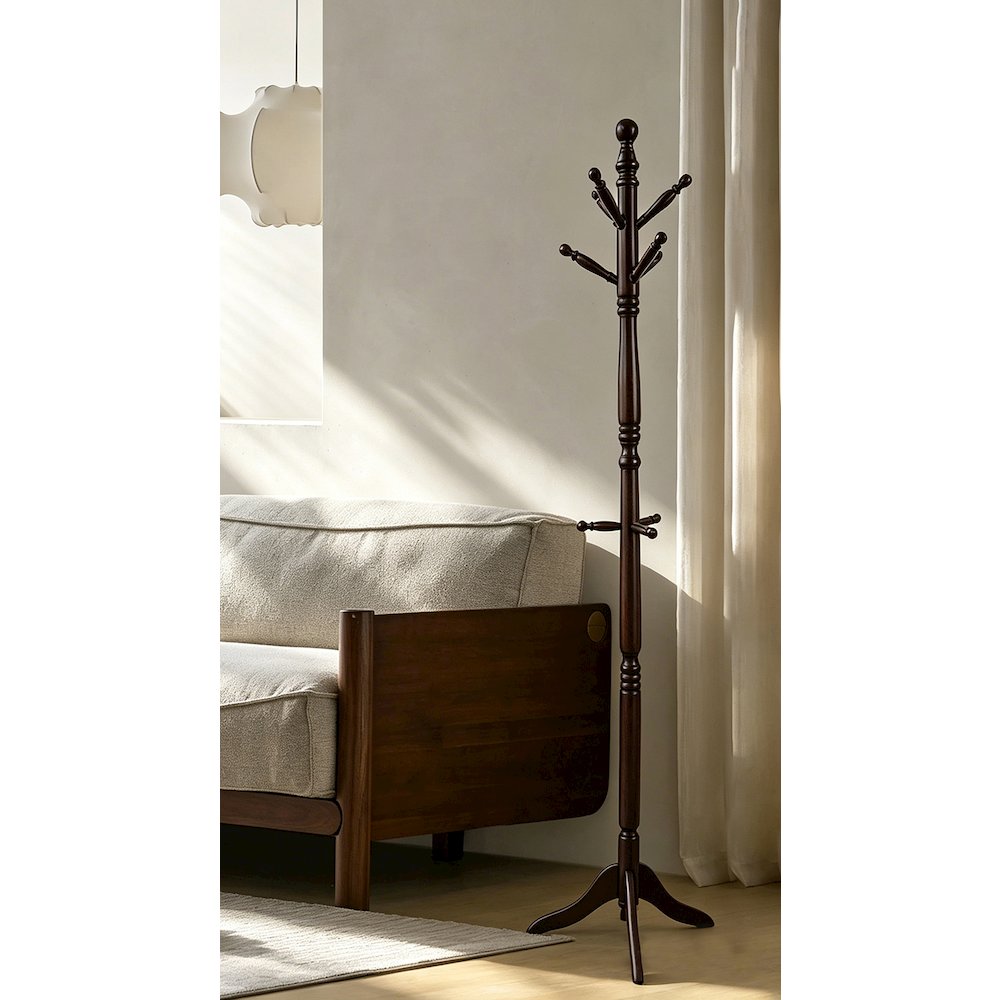 71.5" in Espresso Wood Swivel Coat Rack. Picture 2