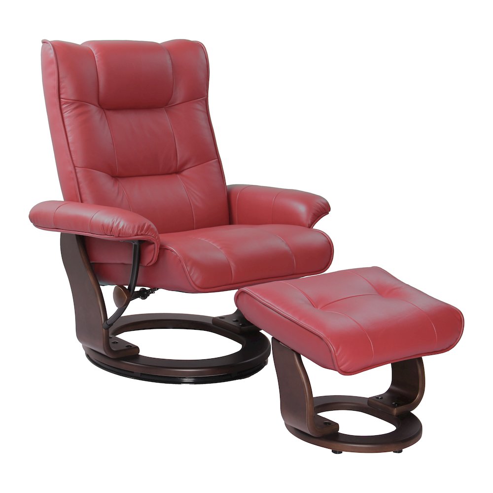 Scandinavian style leather / vinyl match recline chair & matching ottoman. Picture 1