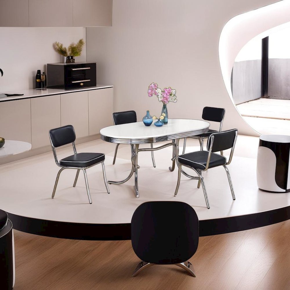 Elegant Oval Dining Set with 5 Pieces in Glossy White and Black Finish. Picture 6