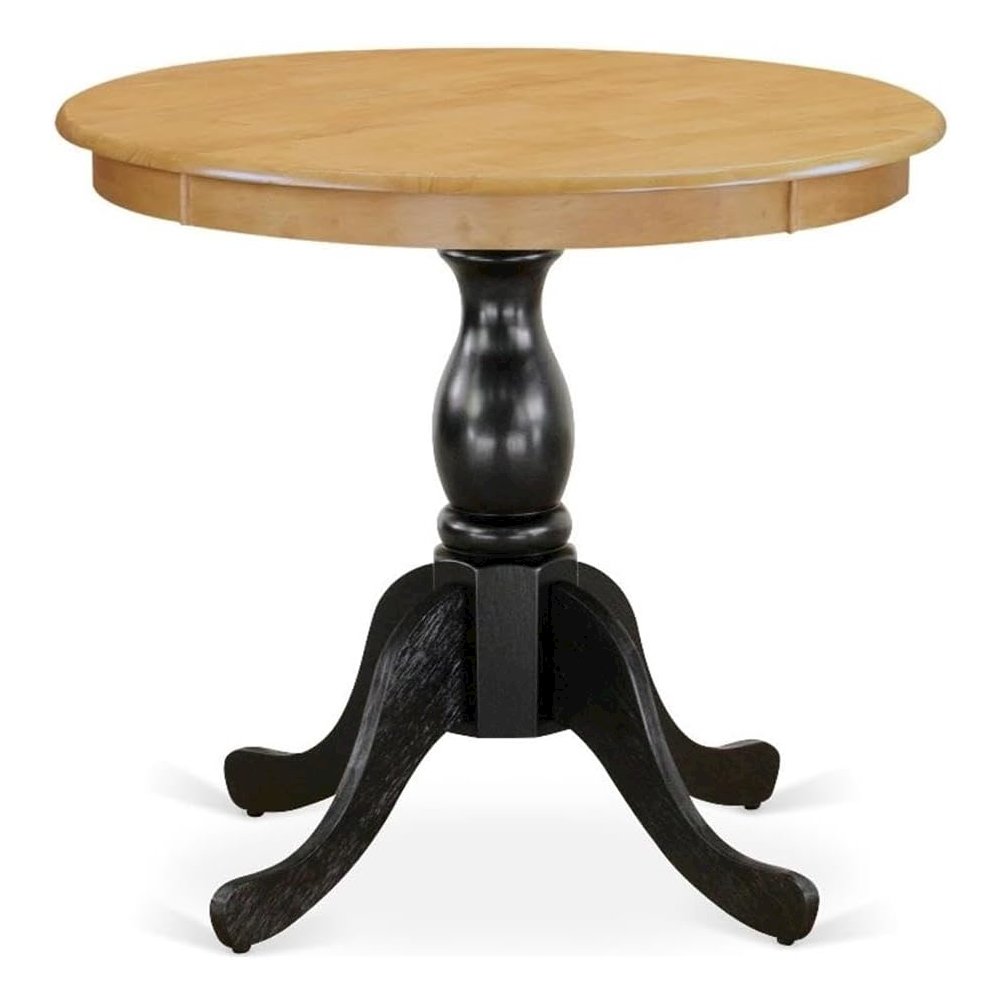 East West Furniture Mid Century Dining Table - Oak Table Top and Black Pedestal Leg Finish. Picture 1