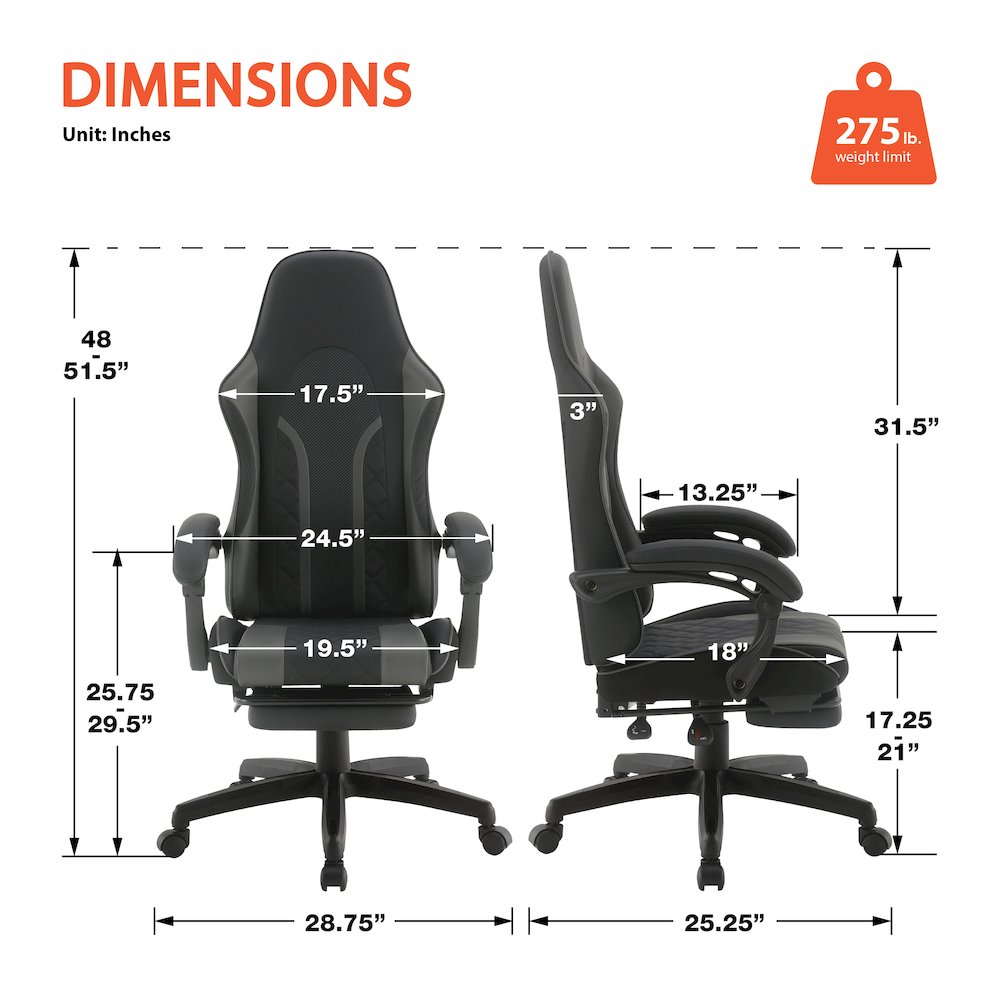 Expanse Gaming Chair  With Footrest in Grey Fabric. Picture 11