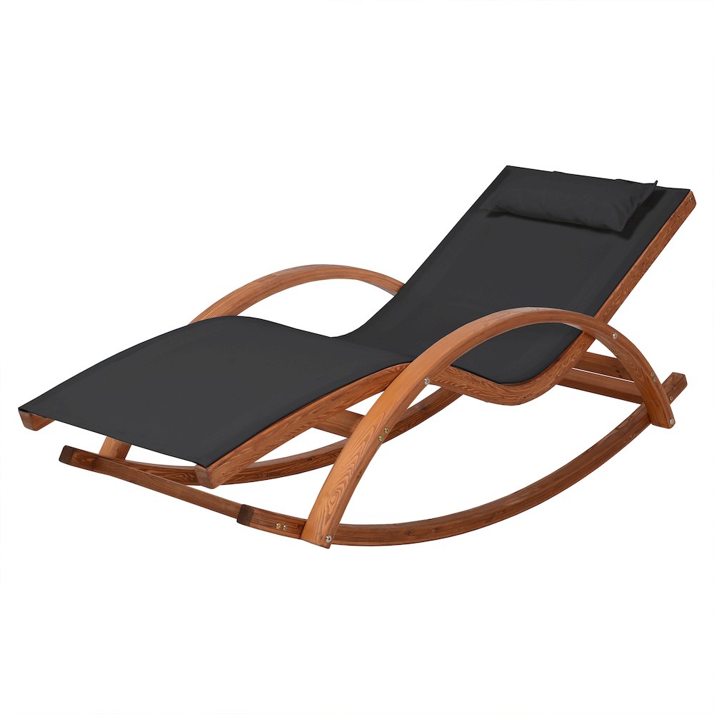 Outdoor Cedar Wood Patio Lounge Chair with Black Textilene Fabric. Picture 1